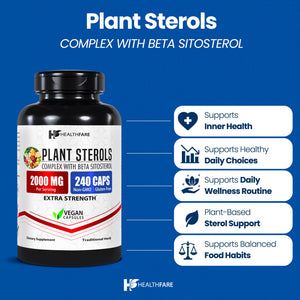 Healthfare Plant Sterols Capsules 2000mg | 240 Vegan Capsules | Beta Sitosterol & Phytosterol Complex | Plant-Based Supplement | Non-GMO & Gluten-Free | Made in the USA HealthfareBuy Supplements Australia