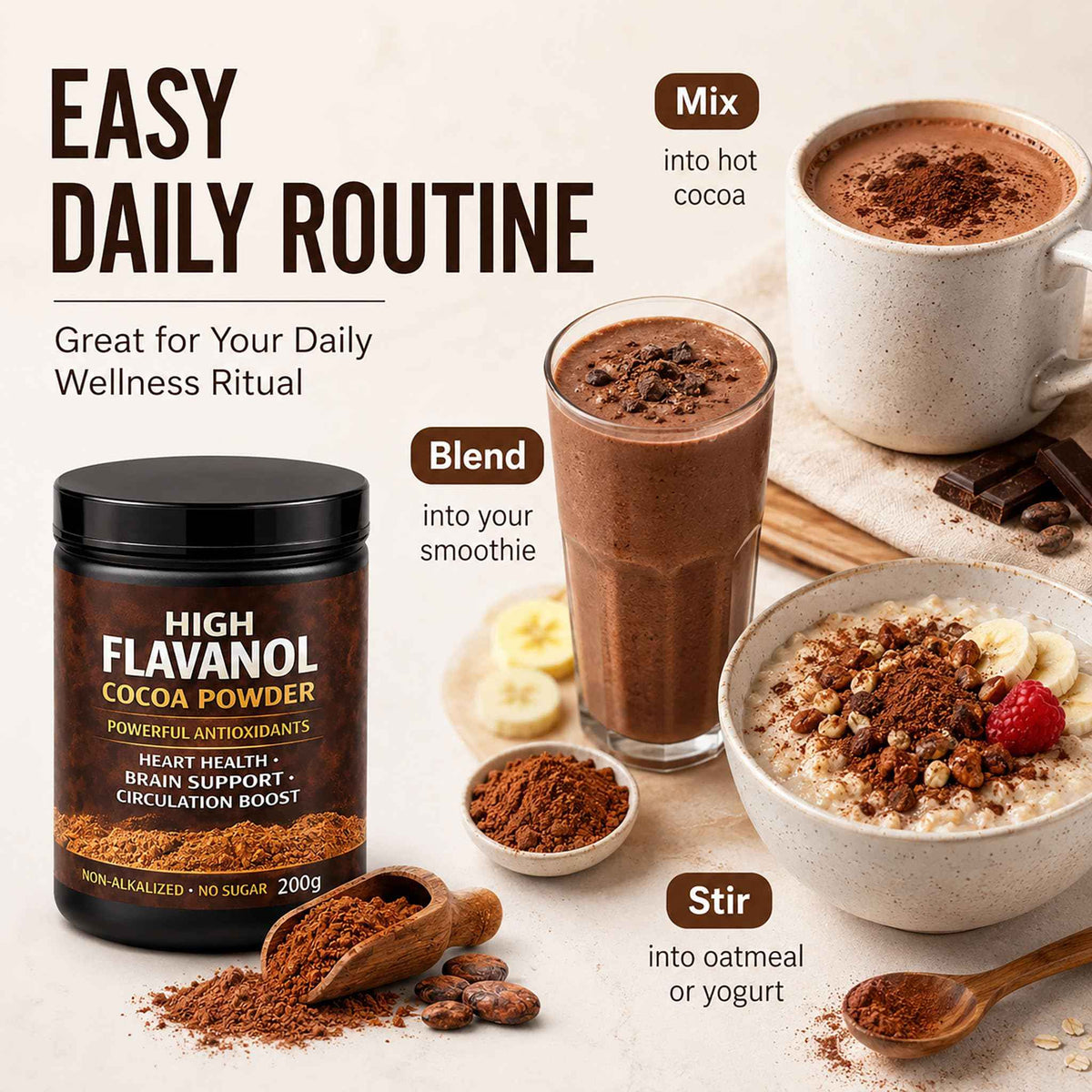 High Flavanol Cocoa Powder, Flavanol Rich Cocoa Powder– 1200mg Cocoa Flavanols - 10X More Flavanols - Supports Heart Health, Nitric Oxide & Energy
