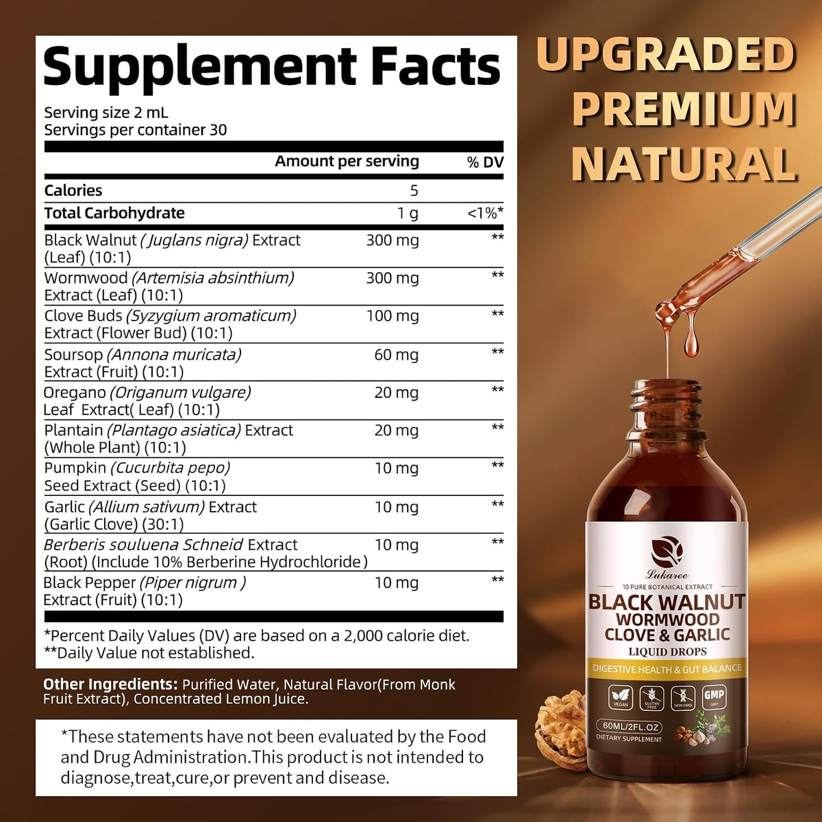 Wormwood Black Walnut Clove Cleanse Tincture - Gut Health & Detox - with Garlic Pumpkin Seeds Soursop Oregano - Digestive & Intestinal Support for Humans - Vegan, Herbal Blends, Liposomal Tech