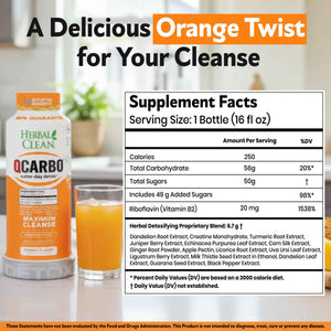 Herbal Clean Qcarbo16 Same-Day Detox Cleanse Drink (16 fl oz) - Orange Flavor Full Body Cleanse* Detox Drink for Moderate Toxin Level