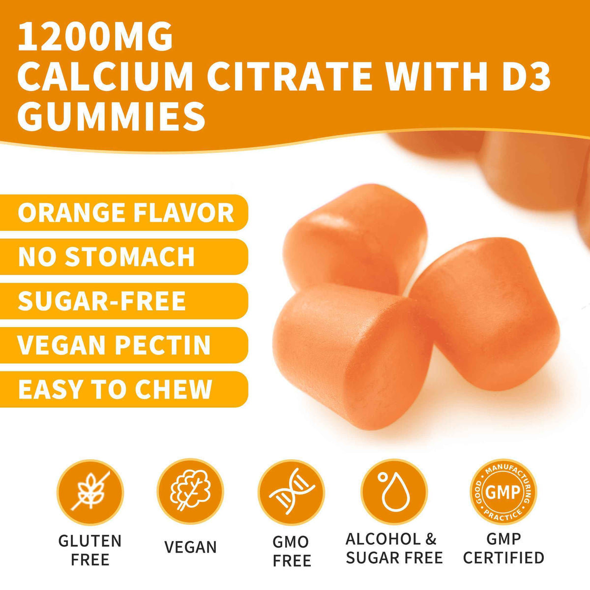 (3 Pack) Calcium Citrate 1200 mg Gummies with Vitamin D3, High Absorption Calcium Supplements for Women & Men, Sugar Free, Non-GMO, Gluten Free