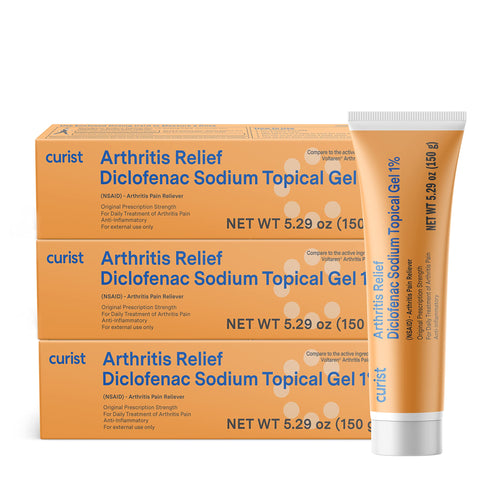 Curist Diclofenac Arthritis Cream Gel 1% (3 Tubes of 150g) - for Wrists, Feet, Elbows, & Ankles. Hand Arthritis Pain Relief & Knee Arthritis Pain Relief (3 Pack, 5.29 oz ea.)