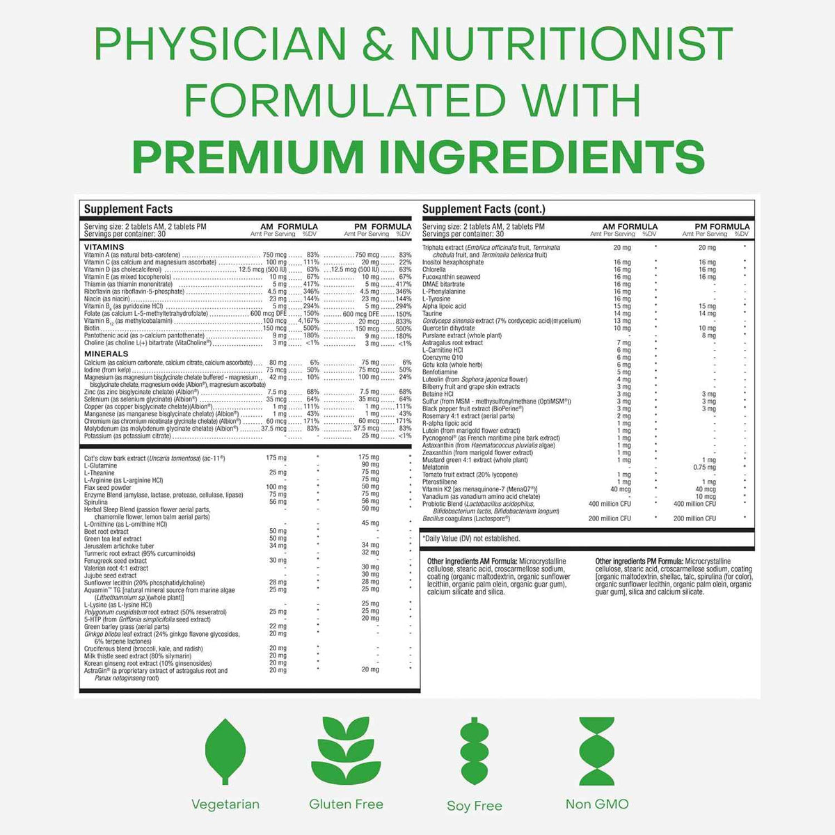 HealhtyCell AM/PM Healthspan System - 60 AM Tablets & 60 PM Tablets - 90+ Vitamins, Minerals, Protective Phytonutrients, Probiotics & Enzymes for Advanced Cellular Nutrition