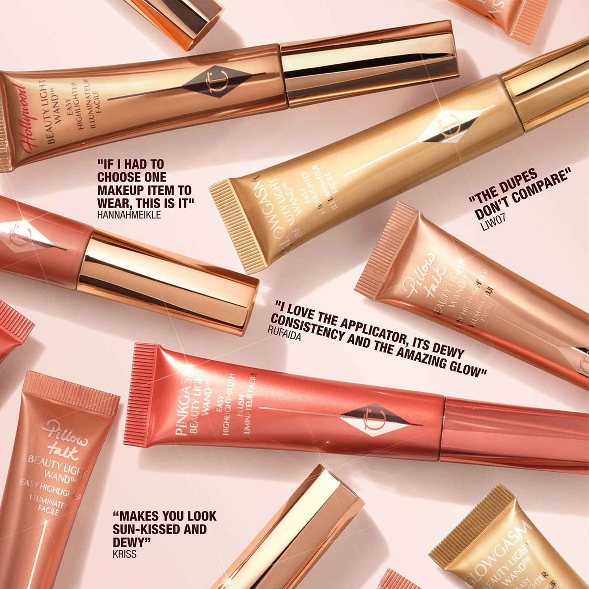 Charlotte Tilbury Pillow Talk Beauty Light Wand Liquid Highlighter Makeup - Soft-Focus Nude-Pink Highlighter & Blush for Cheeks - Pearlescent, Weightless Radiant Finish - Pillow Talk Original