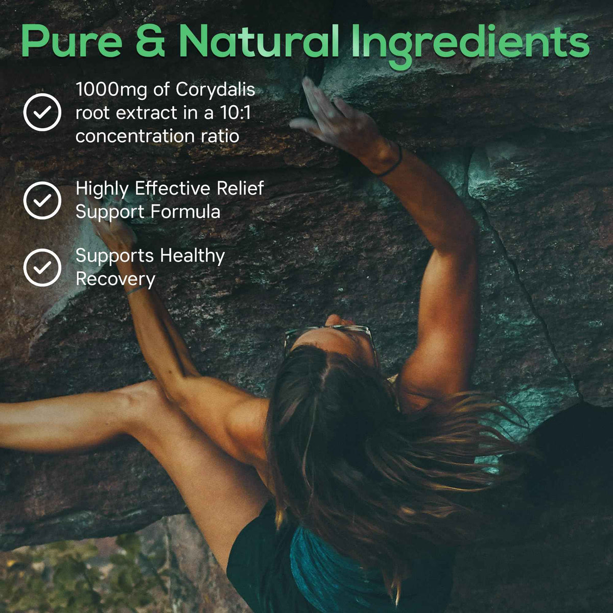 Pure Corydalis Root Extract Capsule - 1000mg Strength, 10:1 Corydalis Yanhusuo Extract, Natural Relief, Long Lasting, 100% Vegetarian, 60 Servings, 120 Count