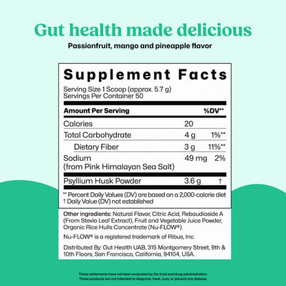 ColonBroom Psyllium Husk Powder with Stevia (Tropical Fruits, 50 Servings) - Colon Cleanse for Bloating Relief & Gut Health - Fiber Powder Drink - Vegan Supplement