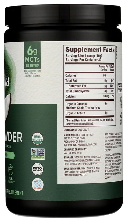 Nutiva, Organic MCT Powder, 10.6 Ounce