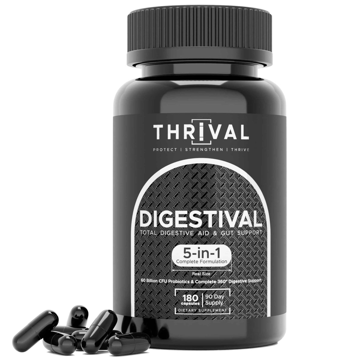 DIGESTIVAL 5-in-1 Gut Health Formula: Probiotics, Prebiotics, Enzymes, Gut Healing & Bloat Relief with 53 Ingredients, 60 Billion CFU, and Advanced Support for IBS