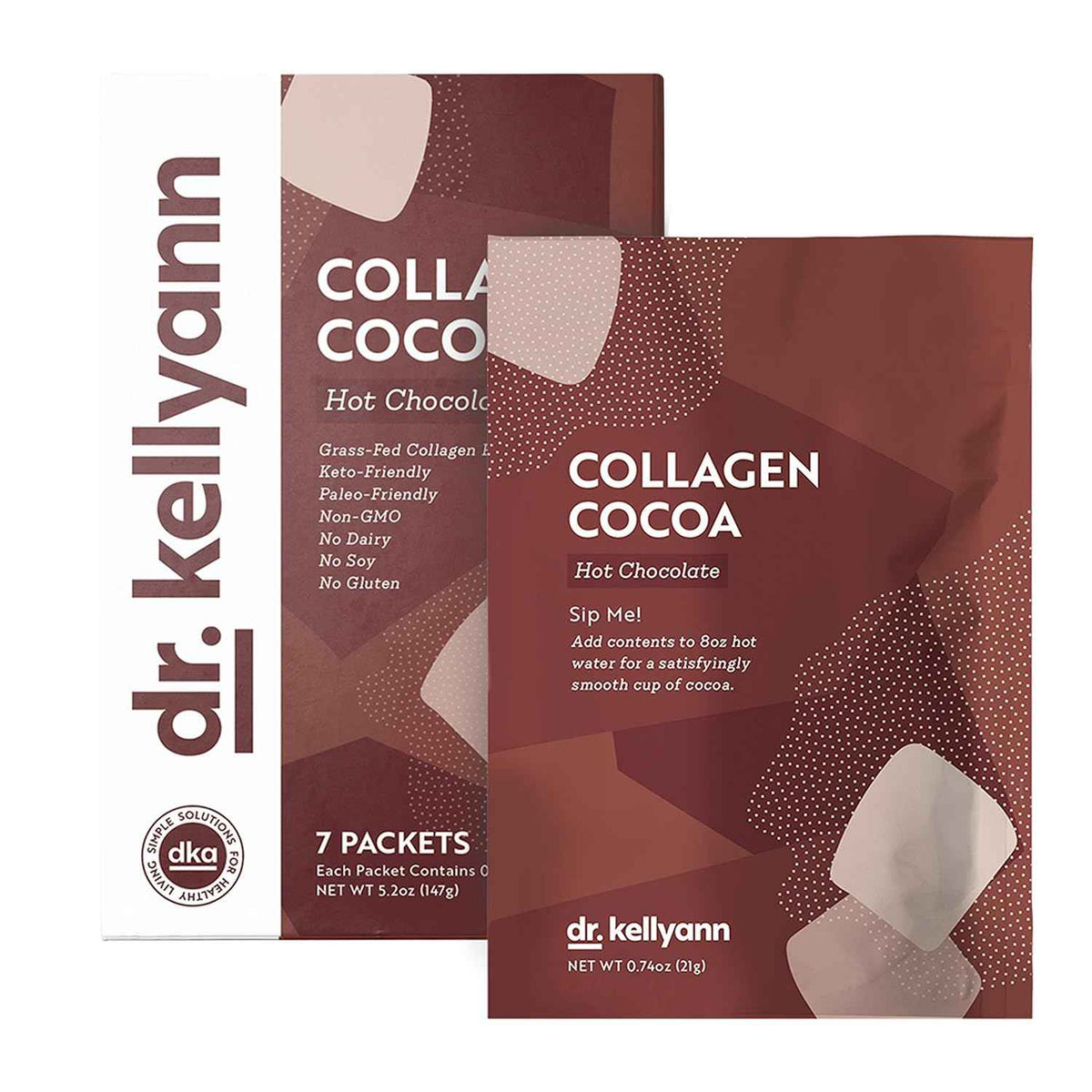 Dr. Kellyann Keto Cocoa Hot Chocolate Packets (7 Servings) - Grass-Fed Collagen & Coconut Milk, Sugar-Free, Keto-Friendly, 1 Pack