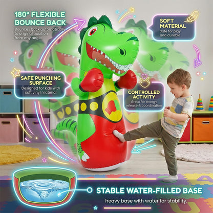 Inflatable Dinosaur Punching Bag for Kids with LED Light and Remote Control