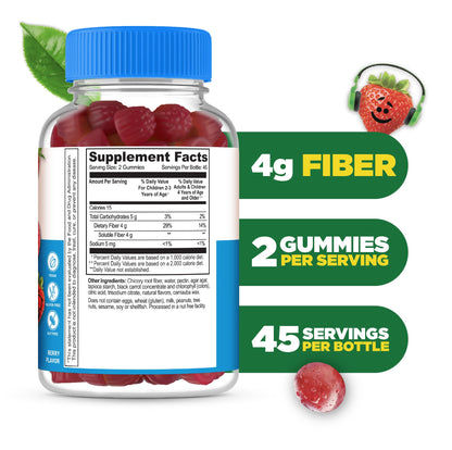 Lifeable Sugar Free Prebiotic Kids Fiber Gummies | 4g Fiber for Kids | Great Tasting Vegetarian Fiber Supplements for Kids | for Digestive Health | Fiber Gummies for Kids | 90 Probiotics Gummies