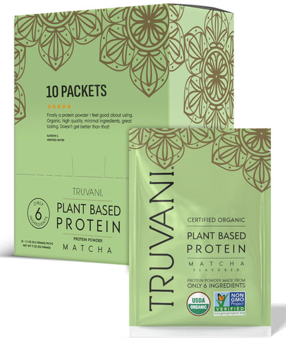 Truvani Organic Plant Based Protein Powder - Strawberry - 10 Servings - Vegan - 20g Pea Protein - Single Serving Travel Packets - Keto - Gluten & Dairy Free - Low Carb