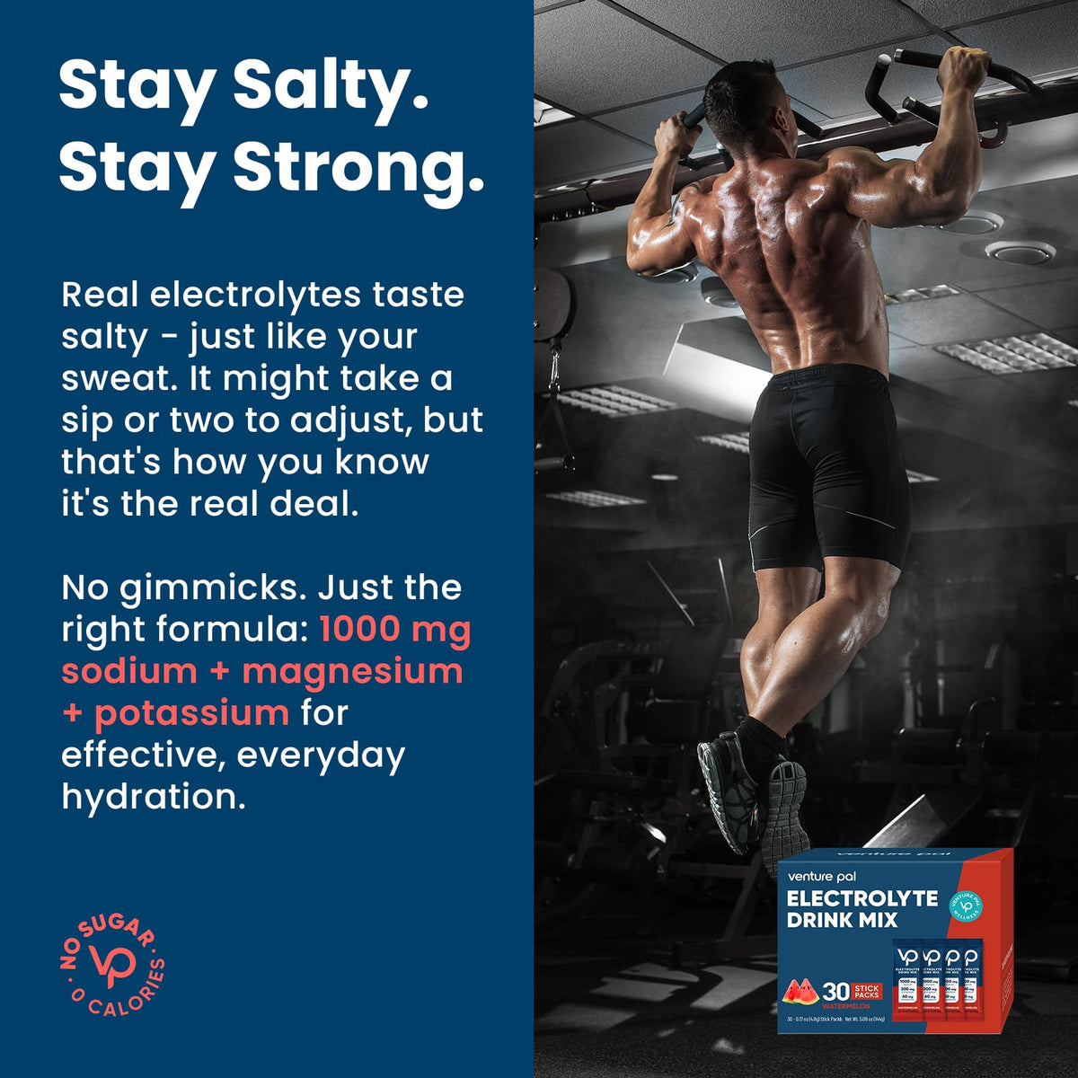 Venture Pal High Sodium Sugar Free Electrolytes Powder Packet, 16 Sticks - Hydration Packets with Vitamin, Sodium & Potassium, Zero Calories, Vegan, Keto & Paleo Friendly Electrolyte Drink Mix