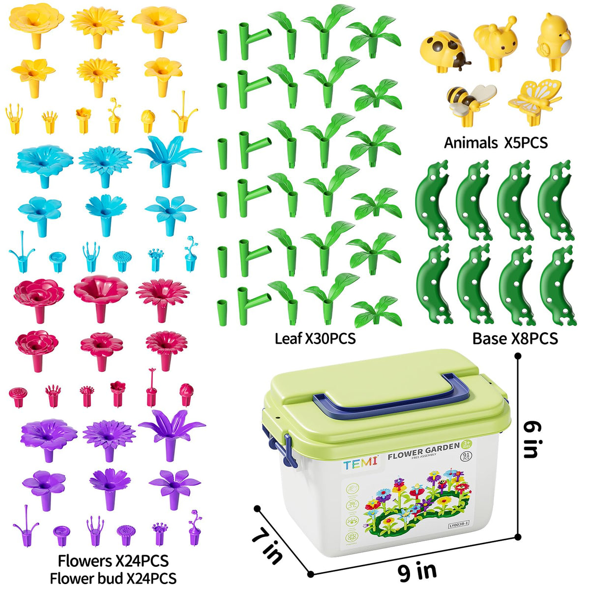 TEMI Toddler Toys Birthday Gifts for 3 4 5 6 7 Year Old Girls Boys, 91 PCS Flower Garden Building Toy STEM Educational Activity Preschool Toys for Kids Age 3-6