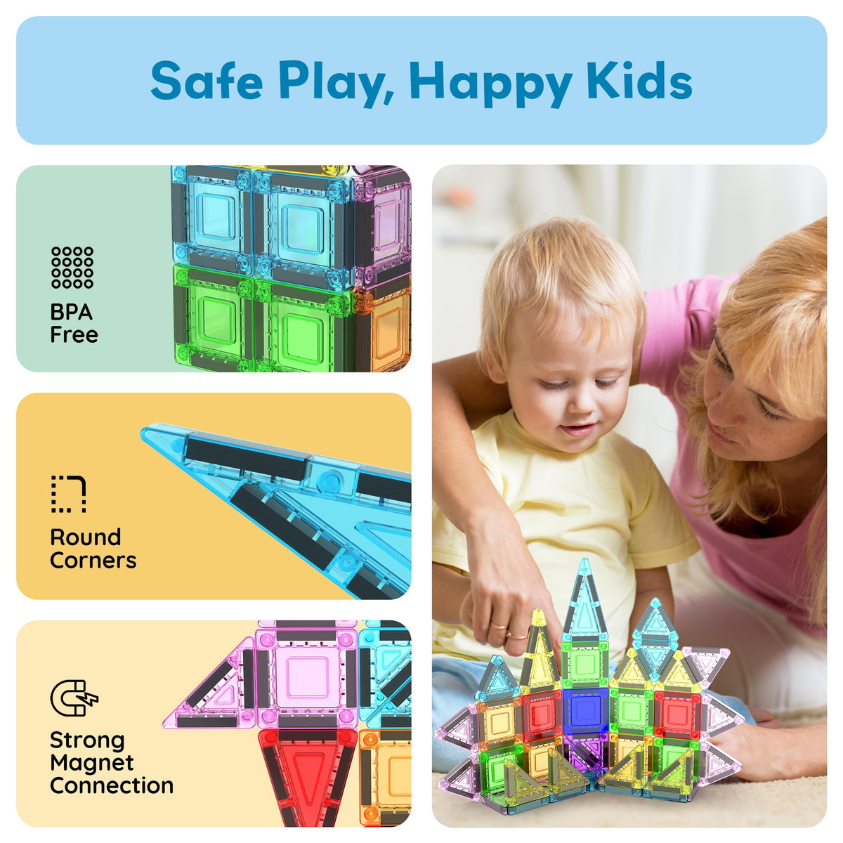 PicassoTiles 40 PCS Mini Magnetic Tiles Travel Toy Educational Building Set