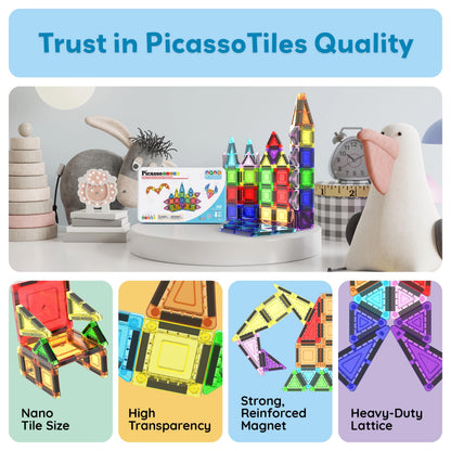 PicassoTiles 40 PCS Mini Magnetic Tiles Travel Toy Educational Building Set