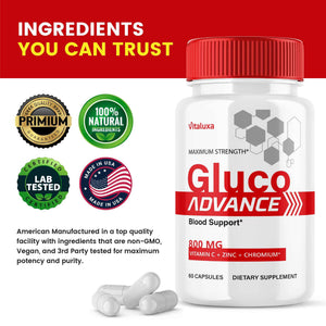 Gluco Advance Capsules, Gluco Advanced Blood Support Supplement GlucoAdvance Pills for Joints, GlucoseAdvance Premium Blend Flow Balance All Natural Formula Overall Health Wellness (60 Capsules)