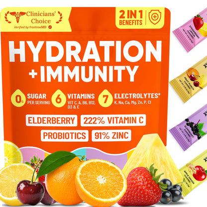 Venture Pal 2-in-1 Hydration + Immune Electrolytes Powder Packets with 7 Electrolytes & 6 Vitamins, Elderberry, Turmeric, Echinacea - Liquid Daily IV Drink Mix