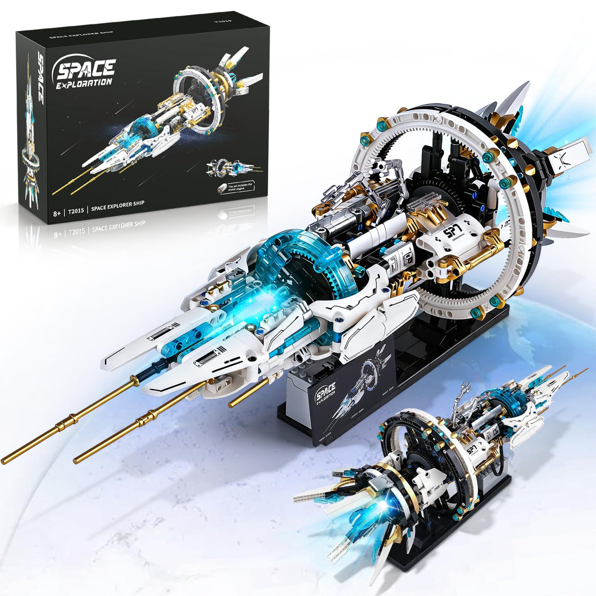 Spaceship Building Set for kids, Space Building Blocks with Light & Motor