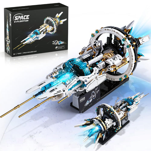 Spaceship Building Set for kids, Space Building Blocks with Light & Motor