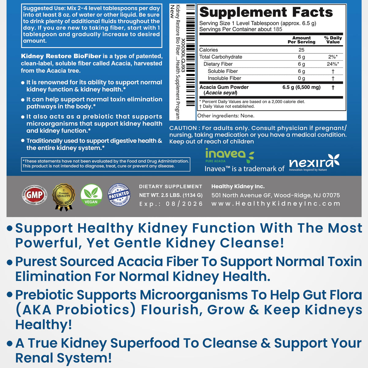 Bio Fiber, Kidney Cleanse Detox & Repair - Restorative Kidney Support & Kidney Supplement to Remove Waste, Kidney Health Supplement - Add to Tea for Kidney Health - 2.5 LBS