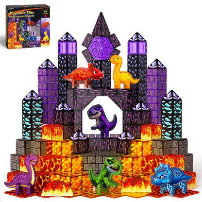 GobiDex 80PCS Dinosaur Toys Magnetic Tiles with 6 Dinosaurs - Jurassic Scenes Dinosaur World Adventure Set, Magnetic Blocks for Kids Ages 3-5 4-8, STEM Building Toys for 3+ Year Old Boy Birthday Gifts
