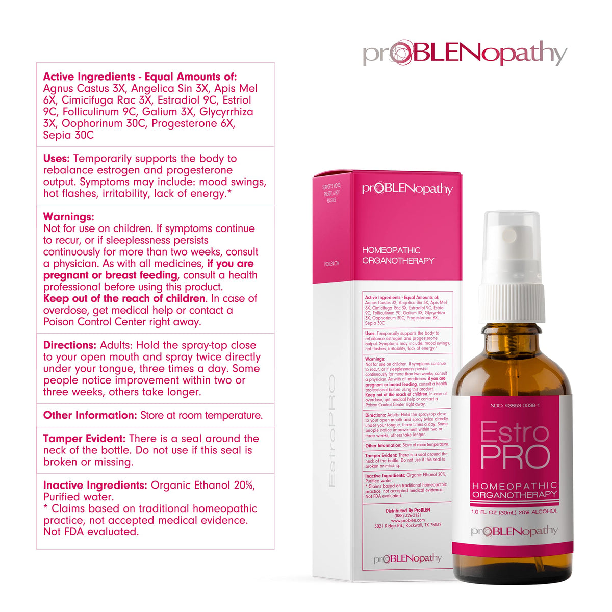 proBLEN Estrogen & Progesterone Oral Spray for Hormone Balance & Menopause Care 30ml