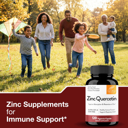 Sandhu's Zinc Quercetin 120 Vegetarian Capsules (Pack of 1) - High Absorption Zink Supplements for Immunity and Seasonal Allergy - Antioxidant Immune Support