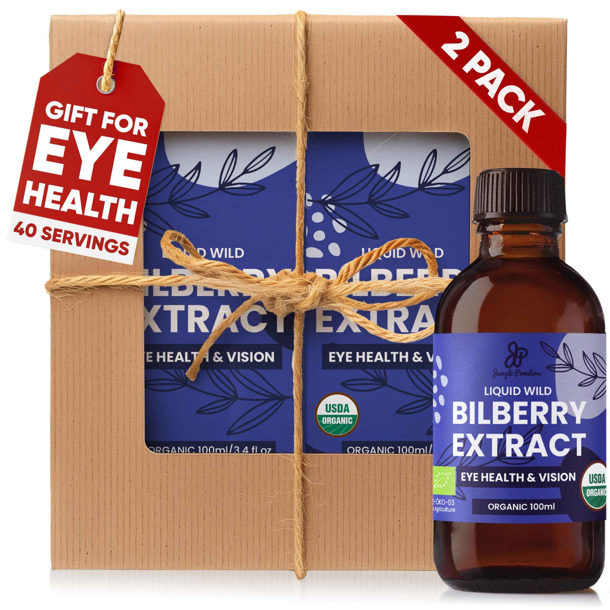 Grandpa Gifts from Granddaughter Wild Bilberry Extract USDA Organic Alcohol-Free 2x3.4oz Bottle of Liquid Bilberry Gift for Grandpa Health Gifts for Eyes High Bioavailability Liquid Extract 40 Serving