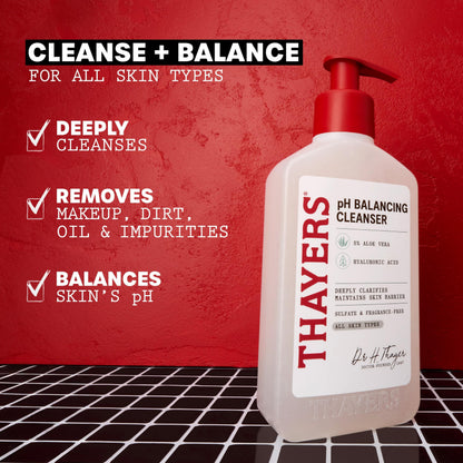 THAYERS pH Balancing Daily Cleanser, Face Wash with Aloe Vera, Gentle and Hydrating Skin Care for Dry, Oily, or Acne Prone Skin, 8 FL Oz.