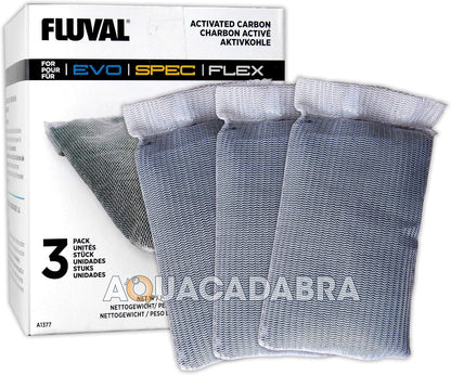 Fluval Spec/Evo/Flex Activated Carbon, Replacement Aquarium Filter Media, 3-Pack, A1377 - Replacement Aquarium Filter Media