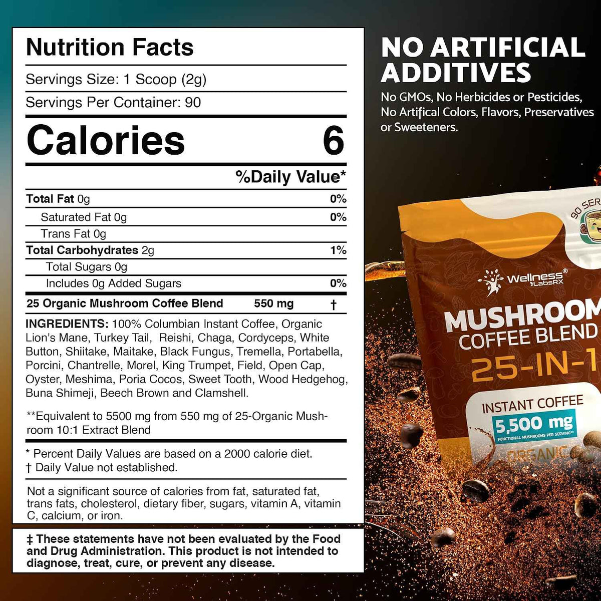 WELLNESS LABSRX Mushroom Coffee 25-in-1 with Instant Mushroom Coffee Blend 5500mg - Bundle