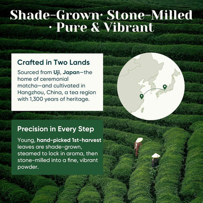 Ceremonial Grade Matcha Green Tea Powder, First Harvest, Shade Grown, 30g - 100% Pure Matcha Powder Ceremonial Grade, w/ No Additives, Unsweetened, Vegan, Gluten-Free, Smooth Flavor for Tea and Lattes