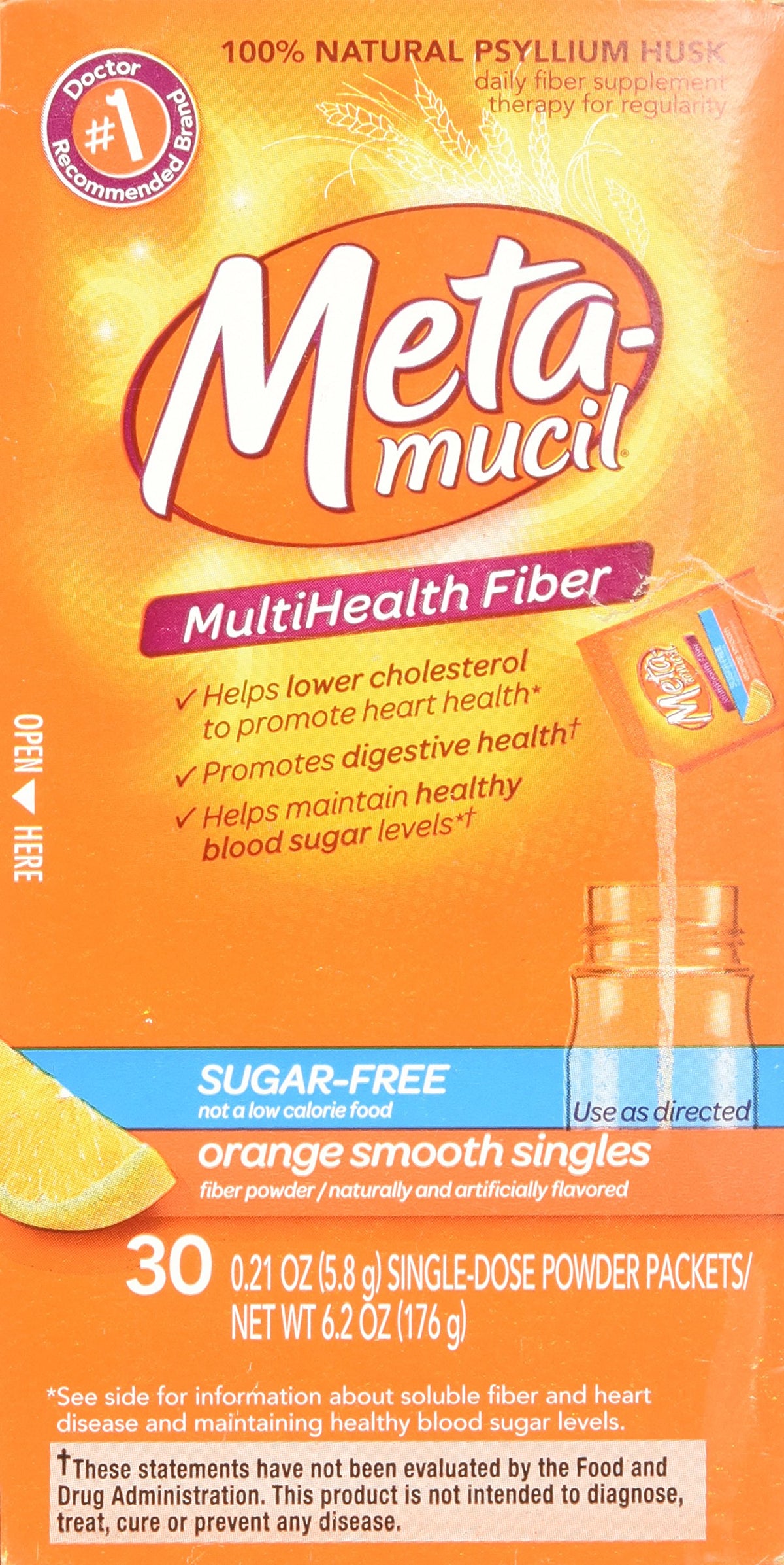 Metamucil Fiber Singles Smooth Texture Sugar Free Orange - 30 Packets