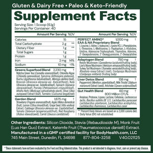 BodyHealth Greens Enhanced with PerfectAmino - Daily Superfood Green Apple Smoothie Powder with Vegetables, Fruit, Antioxidants, Prebiotics, Probiotics, Fiber, and Protein - 40 Servings