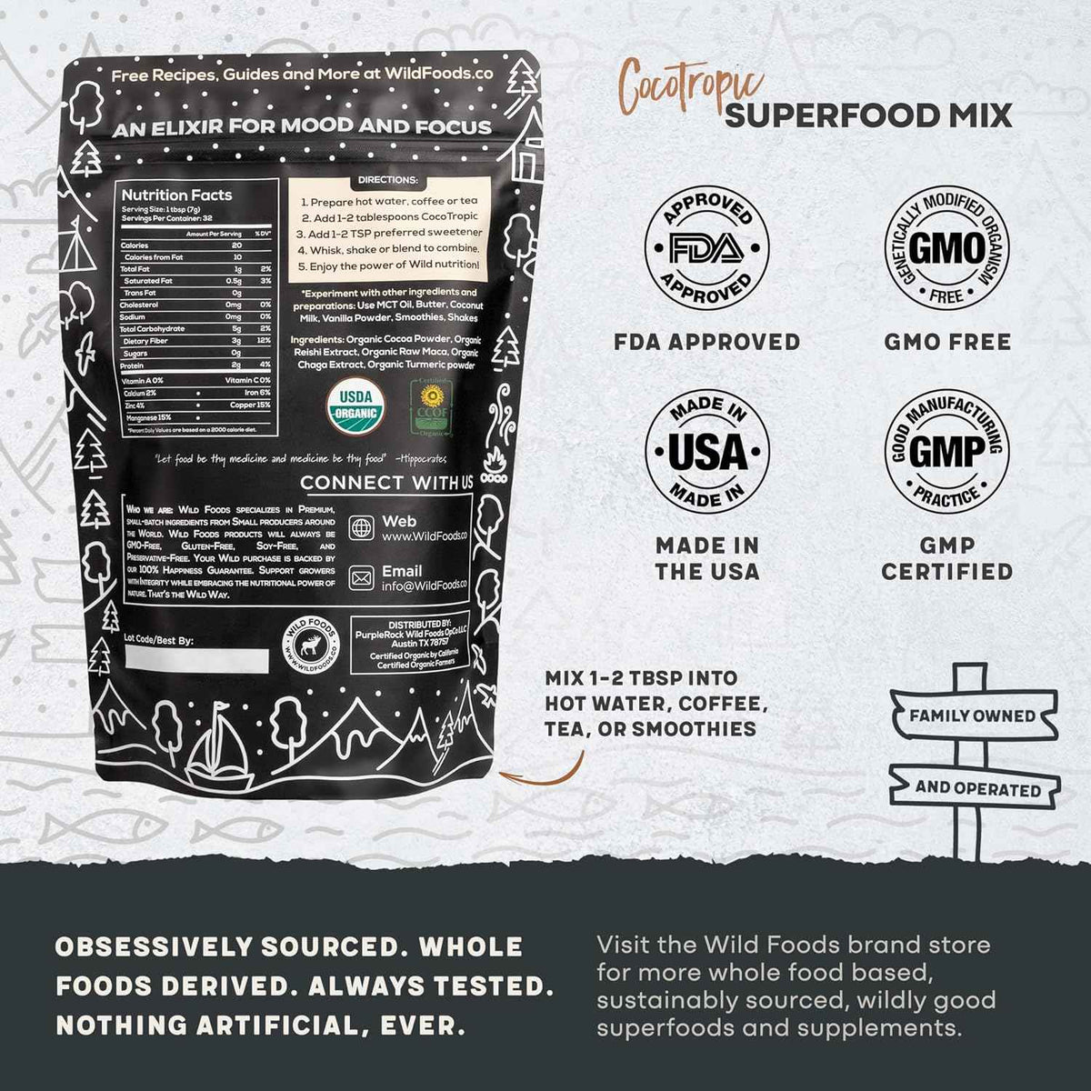 Cocotropic Organic Mushroom Cacao Mix (8oz) & Collagen Peptides (16oz) Bundle for Skin, Hair, and Joint Support
