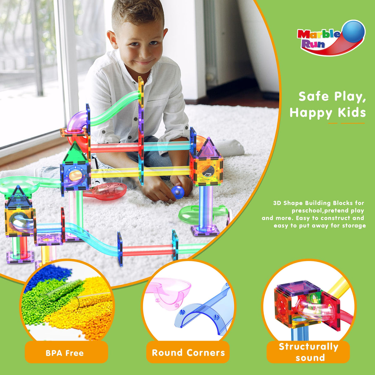 PicassoTiles 200 PCS Picasso Tiles Marble Run LED Race Track Set Ages 3+