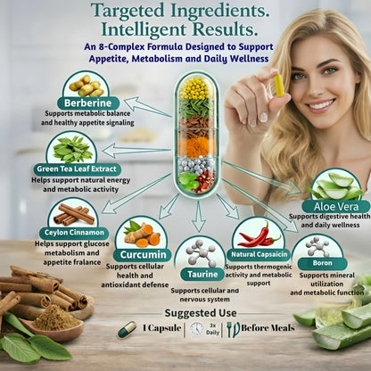 GLP-1 AXIS | Appetite Suppressant for Weight Loss & Natural GLP-1 Supplement for Weight Management, Odorless 8 in 1 Formula with Berberine & Green Tea Extract for Daily Energy Focus, Vegan, 90 Caps