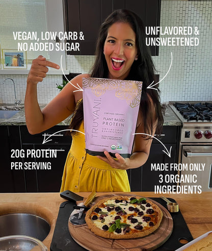 Truvani Organic Plant Based Protein Powder - Strawberry - 10 Servings - Vegan - 20g Pea Protein - Single Serving Travel Packets - Keto - Gluten & Dairy Free - Low Carb