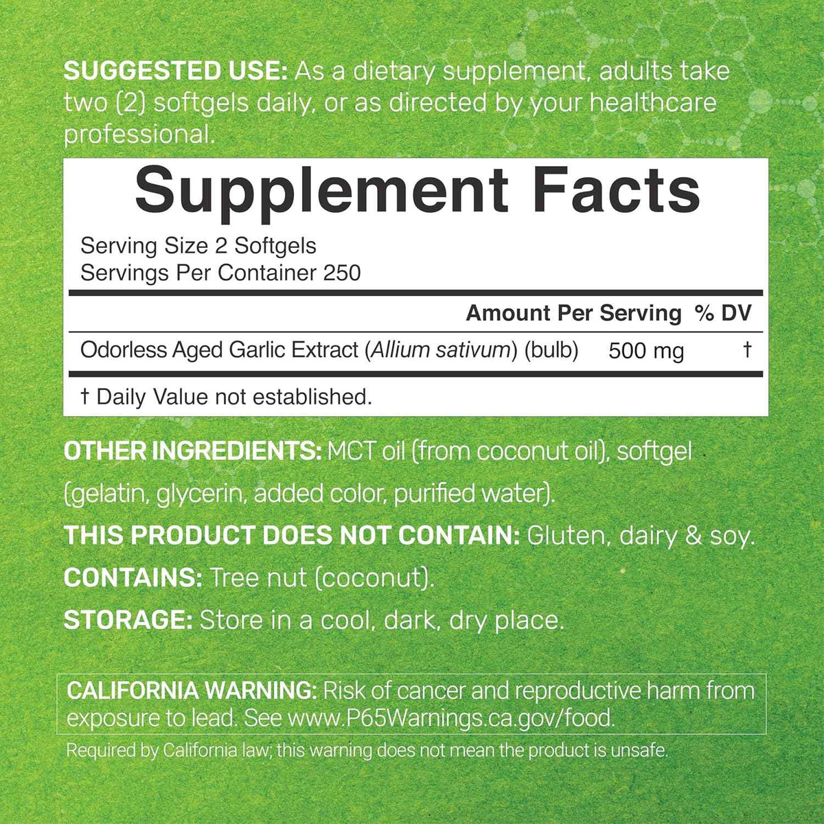 Odorless Aged Garlic, 500 Softgels - Enhanced with MCT Oil - Fresh Allium Sativum Bulb Source - 2-Years Aged Garlic Extract - Non-GMO, cGMP Manufactured
