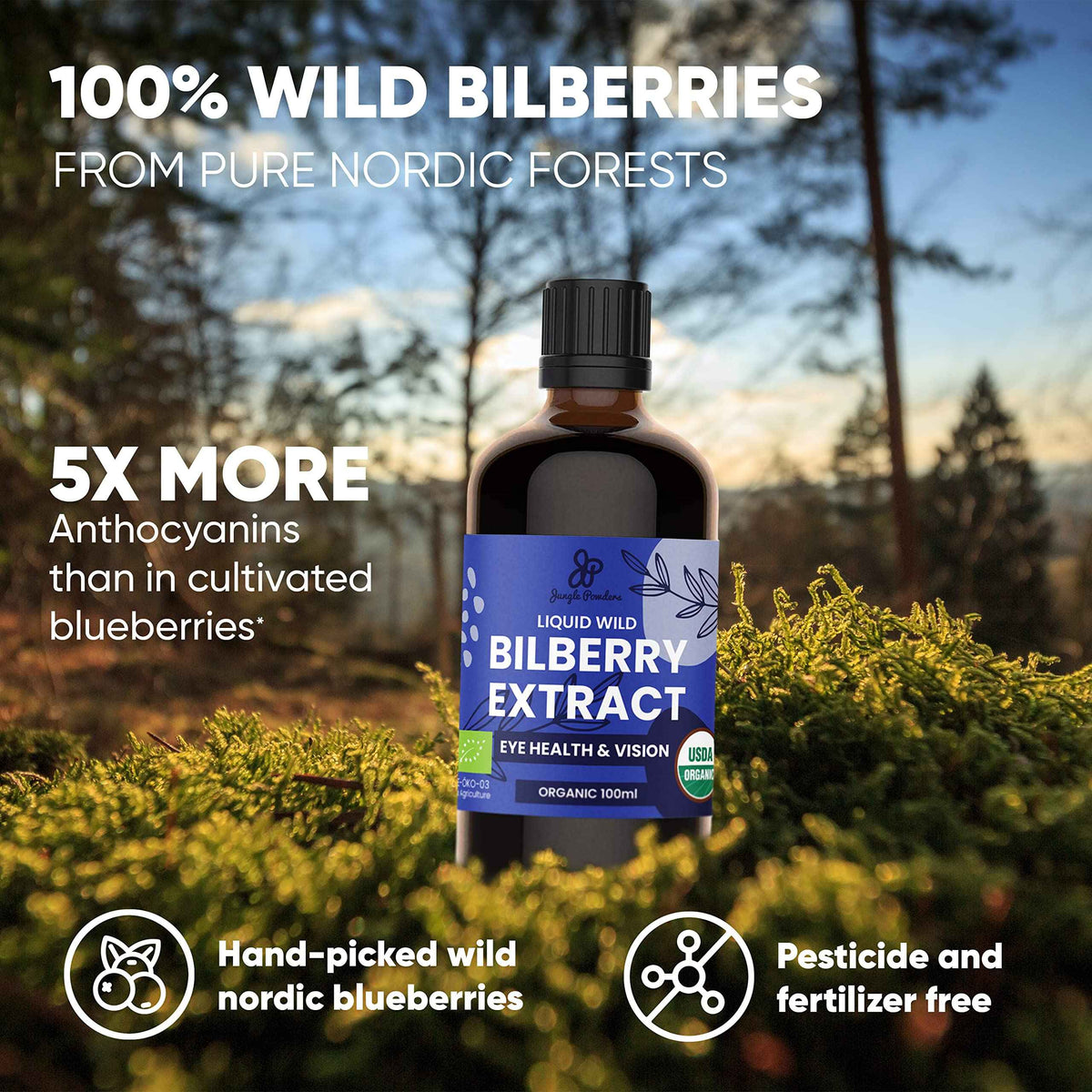 Grandpa Gifts from Granddaughter Wild Bilberry Extract USDA Organic Alcohol-Free 2x3.4oz Bottle of Liquid Bilberry Gift for Grandpa Health Gifts for Eyes High Bioavailability Liquid Extract 40 Serving
