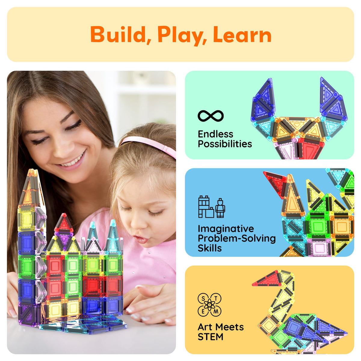 PicassoTiles 40 PCS Mini Magnetic Tiles Travel Toy Educational Building Set