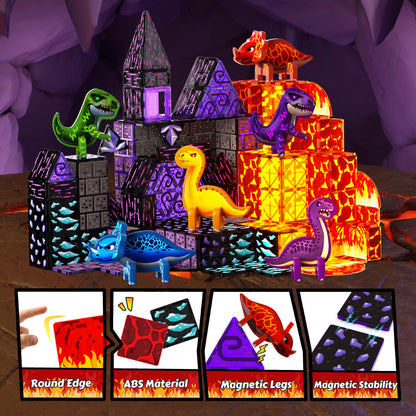 GobiDex 80PCS Dinosaur Toys Magnetic Tiles with 6 Dinosaurs - Jurassic Scenes Dinosaur World Adventure Set, Magnetic Blocks for Kids Ages 3-5 4-8, STEM Building Toys for 3+ Year Old Boy Birthday Gifts