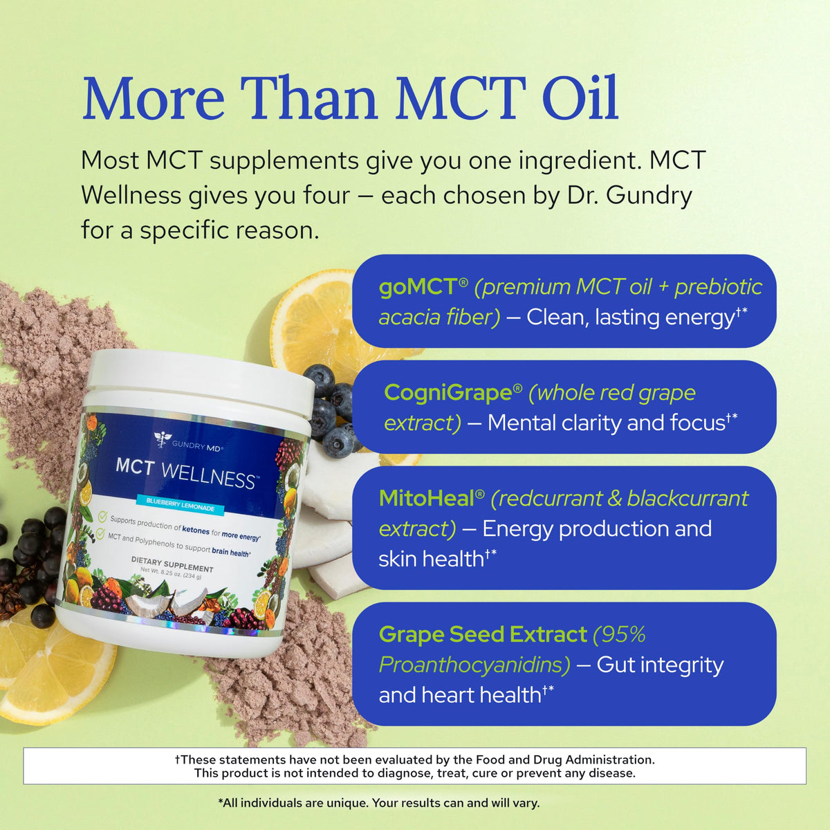 Gundry MD® MCT Wellness Powder, Blueberry Lemonade, 30 Day Supply
