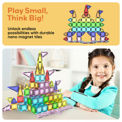 PicassoTiles 40 PCS Mini Magnetic Tiles Travel Toy Educational Building Set