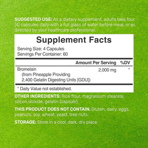 Bromelain Supplement 2,000mg Per Serving, 240 Capsules - Natural Proteolytic Enzymes from Fresh Pineapple - Supports Nutrient Digestion