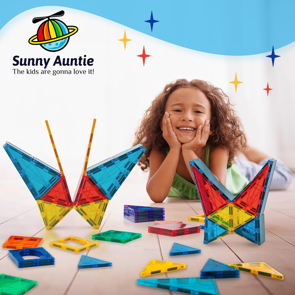 SUNNY AUNTIE Magnetic Tiles 100 PCS with 2 Cars – Magnetic Building Tiles STEM Toy for Kids Ages 3-8, Magnet Construction Set for Boys & Girls