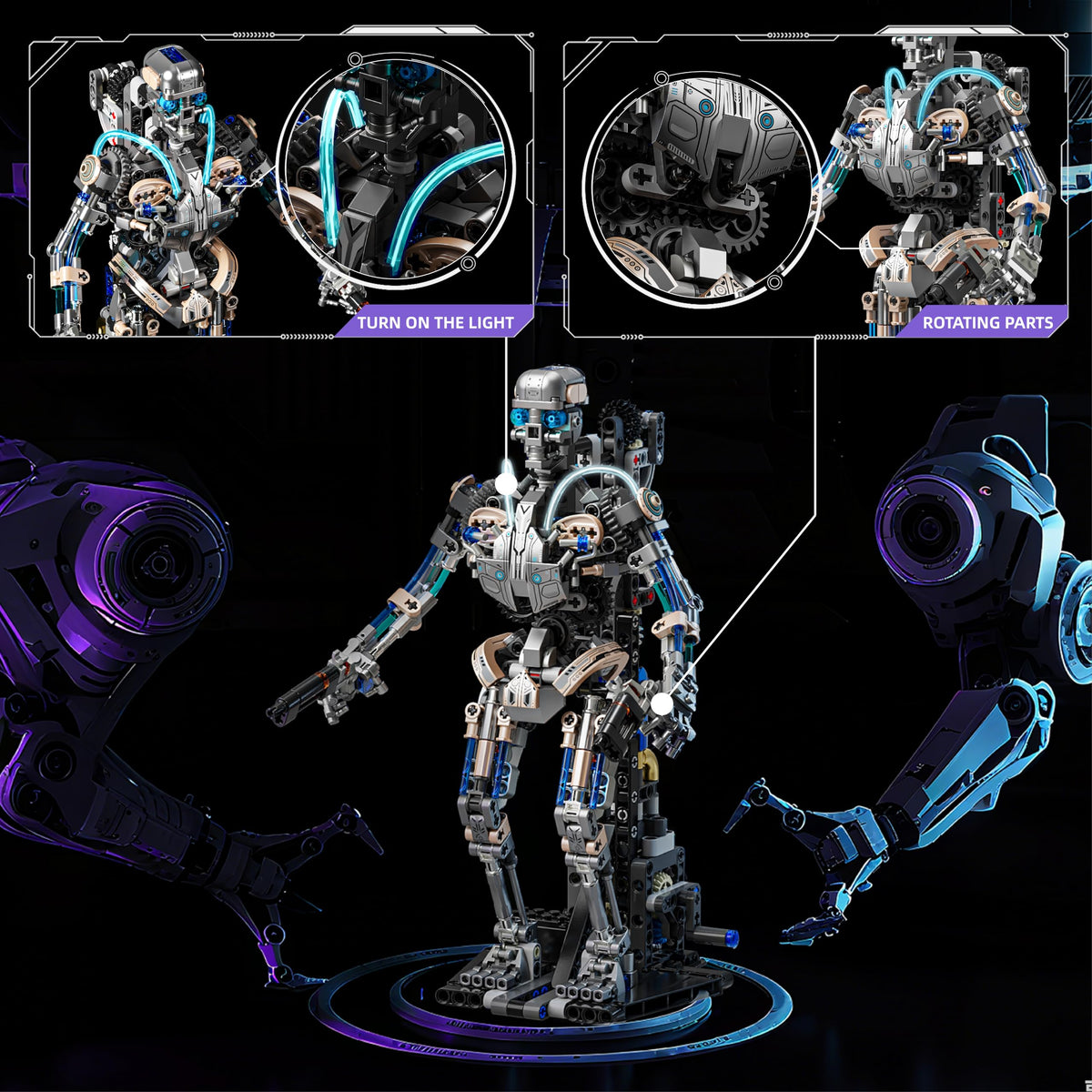 692PCS Mechanical Skeleton Robot Building Block Set，3D Poseable Model with LED Light, Movable Linkage Gears, Display Stand, STEM Toys Gift for Kids & Adults Perfect for Horror Fans & Gothic Room Decor