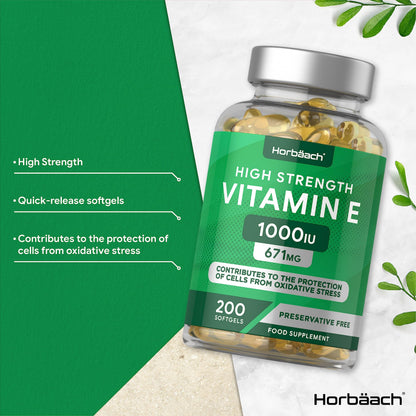 Vitamin E Capsules 1000iu | 200 Count | High Strength Vitamin E as DL-Alpha Tocopheryl