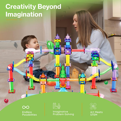 PicassoTiles 200 PCS Picasso Tiles Marble Run LED Race Track Set Ages 3+